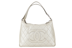 CHANEL VINTAGE CC HOBO LIGHT METALLIC GOLD CAVIAR SILVER HARDWARE 1057xxxx WITH CARD AND DUST COVER