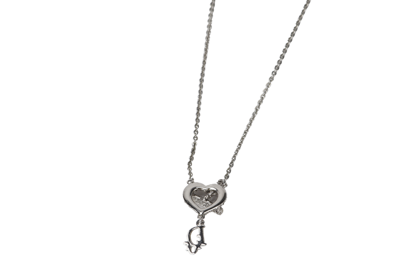 CHRISTIAN DIOR NECKLACE IN SILVER METAL WITH HEART AND LOGO NO BOX