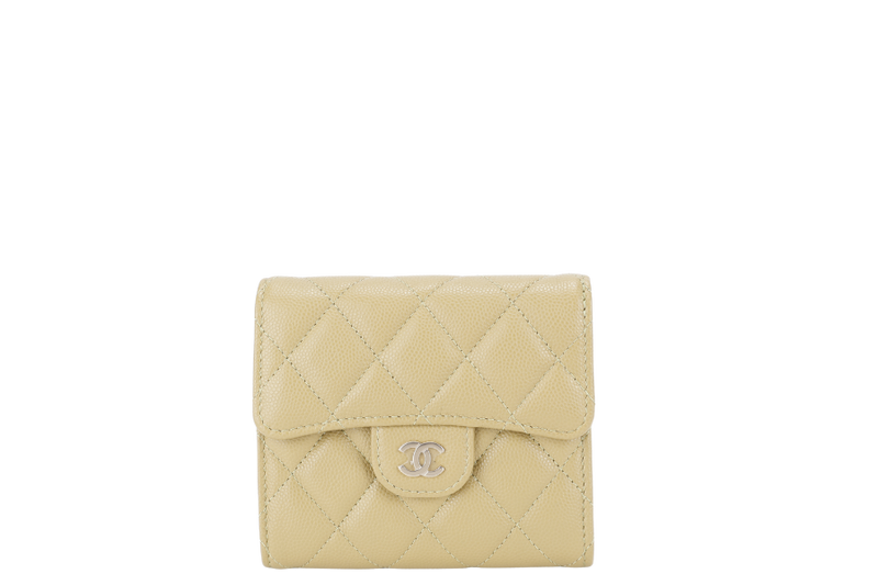 CHANEL QUILTED COMPACT FLAP WALLET PISTACHIO GREEN CAVIAR LEATHER GOLD HARDWARE MICROCHIP (UL3Lxxxx) WITH DUST COVER
