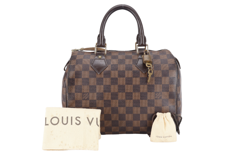 LOUIS VUITTON SPEEDY 25 DAMIER EBENE GOLD HARDWARE WITH KEYS&LOCK AND DUST COVER