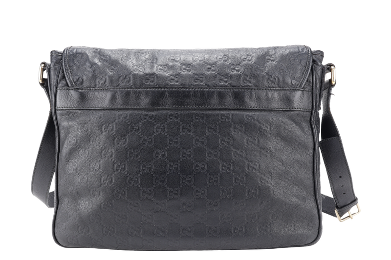 GUCCI BLACK GUCCISSIMA LEATHER MESSENGER BAG WITH GOLD TONE HARDWARE NO DUST COVER