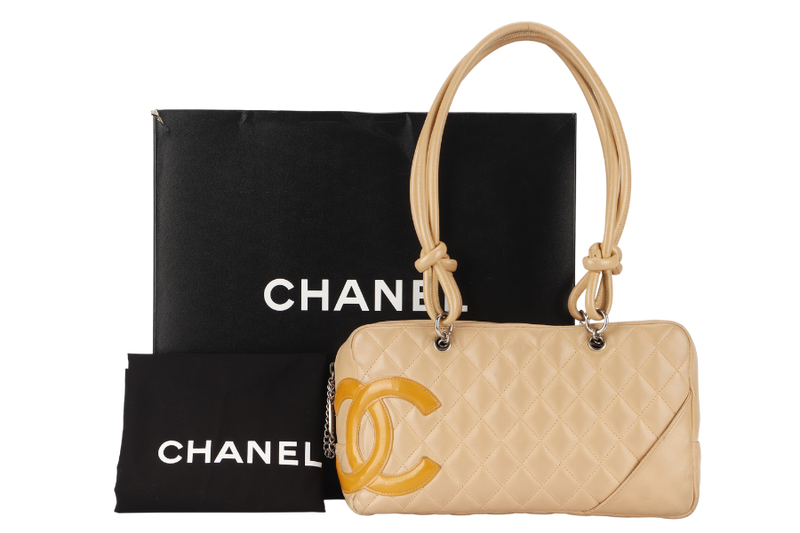 CHANEL VINTAGE CAMBON BOWLER BAG (1023xxxx) BEIGE LAMBSKIN WITH DUST COVER AND BOX