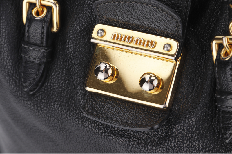 MIU MIU TOP HANDLE SHOULDER BAG BLACK LEATHER GOLD HARDWARE