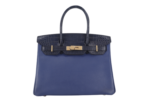 HERMES BIRKIN 30 STAMP C (YEAR 2018) TOUCH BLUE MARINE BLUE SAPPHIRE MATTE ALLIGATOR-NOVILLO LEATHER GOLD HARDWARE WITH KEYS,LOCK, RAINCOAT AND DUST COVER