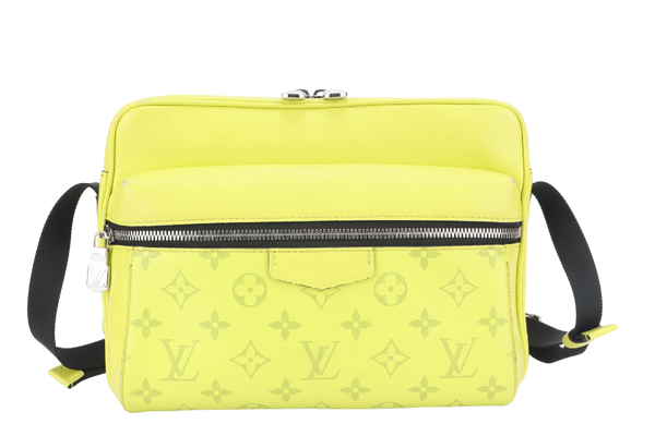 LOUIS VUITTON MONOGRAM TAIGARAMA OUTDOOR NEON YELLOW WITH STRAPS, DUST COVER AND BOX