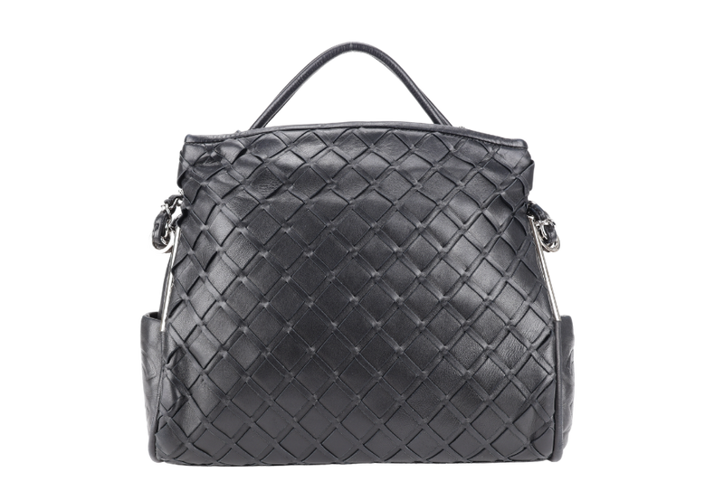 CHANEL ULTIMATE SOFT HOBO WOVEN BLACK LAMBSKIN LEATHER SILVER HARDWARE (1134xxxx) WITH CARD AND DUST COVER