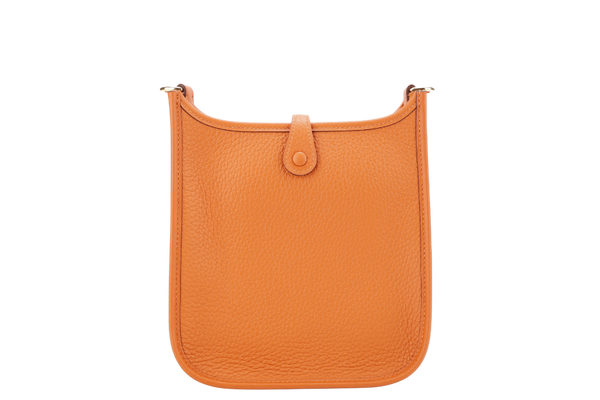 HERMES MINI EVELYNE ORANGE COLOR CLEMENCE LEATHER WITH GOLD HARDWARE STAMP B (YEAR 2023) WITH STRAPS, DUST COVER AND BOX