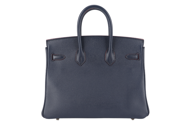 HERMES BIRKIN 25 CONTOUR BLUE INDIGO EPSOM LEATHER GOLD HARDWARE STAMP X (2016) WITH KEYS&LOCK, RAIN COAT AND DUST COVER