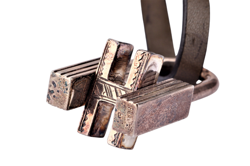 HERMES TOUREG SV925 H LOCK TRIBE NECKLACE WITH KHAKI LEATHER STRAP