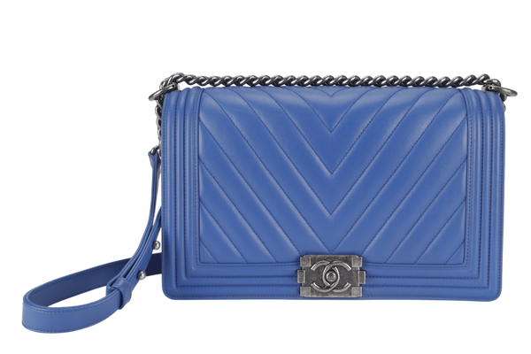 CHANEL LEBOY NEW MEDIUM BLUE CHEVRON (2234xxxx) CALF LEATHER WITH DUST COVER