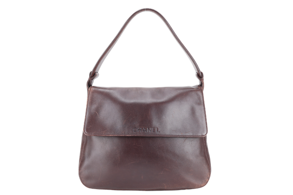 CHANEL VINTAGE DARK BROWN LEATHER HOBO BAG (577xxxx} NO CARD NO DUST COVER