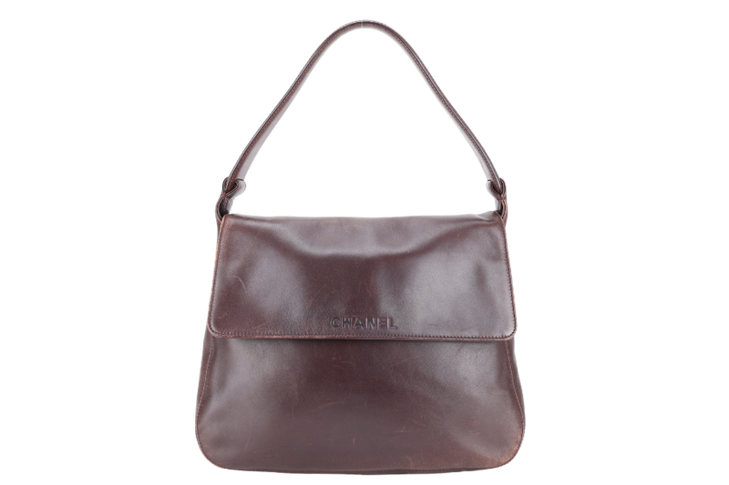 CHANEL VINTAGE DARK BROWN LEATHER HOBO BAG (577xxxx} NO CARD NO DUST COVER