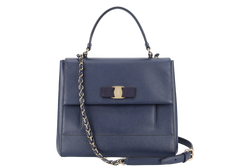 SALVATORE FERRAGAMO 21F558 CARRIE BLUE CALF LEATHER BAG WITH DUST COVER