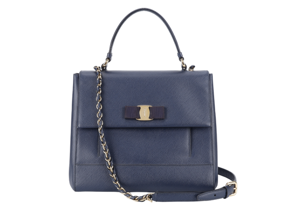 SALVATORE FERRAGAMO 21F558 CARRIE BLUE CALF LEATHER BAG WITH DUST COVER