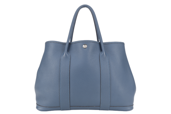 HERMES GARDEN PARTY 36 NEGONDA BLUE COLVERT SILVER HARDWARE STAMP R SQUARE (YEAR 2014) WITH DUST COVER