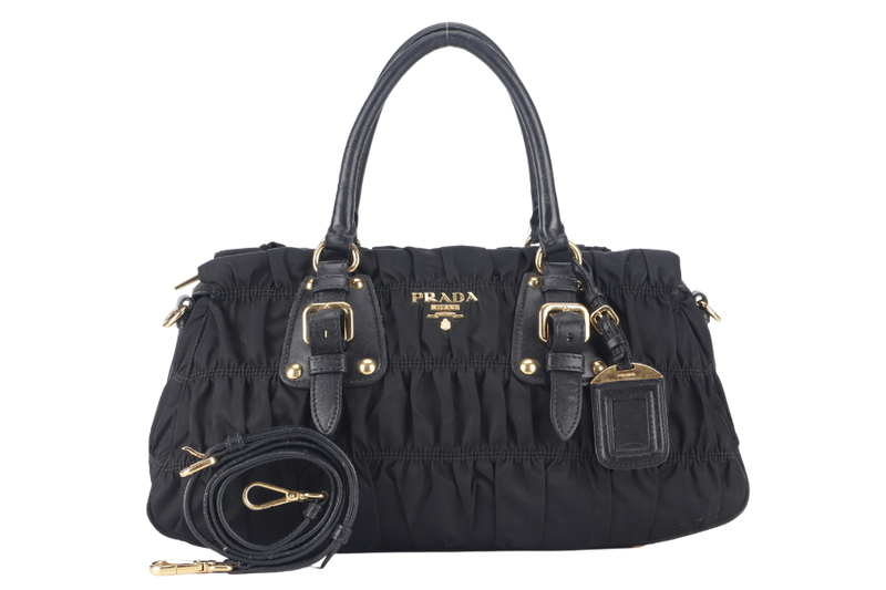 PRADA GAUFRE 2WAY BAG BLACK NYLON GOLD HARDWARE WITH STRAPS NO DUST COVER