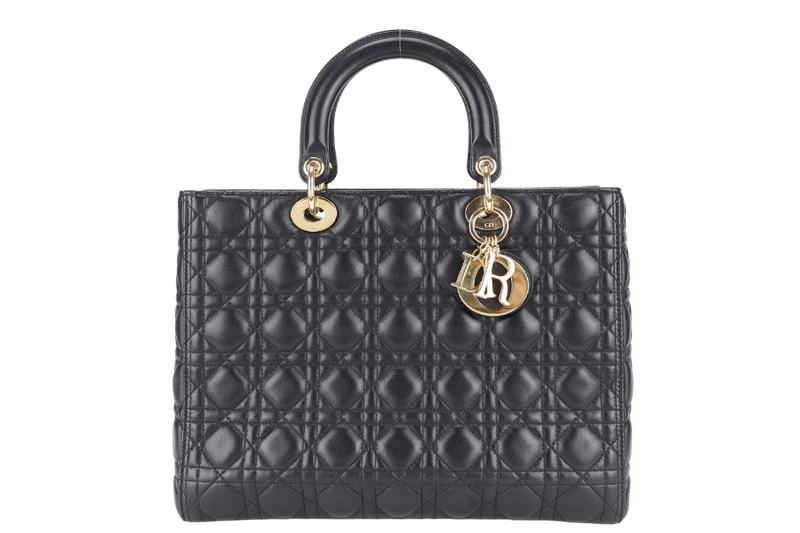 CHRISTIAN DIOR LADY DIOR LARGE BLACK LAMBSKIN 18-MA-0114 GOLD HARDWARE WITH STRAPS, NO DUST COVER