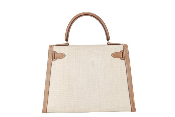 HERMES KELLY 28CM VINTAGE CRINOLINE VACHE NATURAL WITH GOLD HARDWARE STAMP Z CIRCLE (1996) WITH STRAP, LOCK&KEYS AND DUST COVER