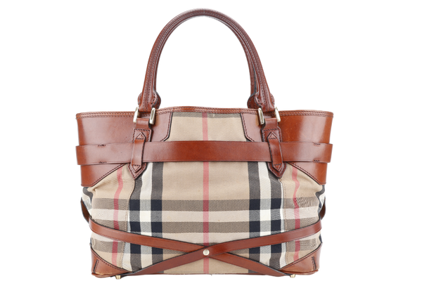 BURBERRY BRIDLE LYNHER (3763830-62Q) MEDIUM BROWN BEIGE HOUSE CHECK CANVAS AND LEATHER NO DUST COVER