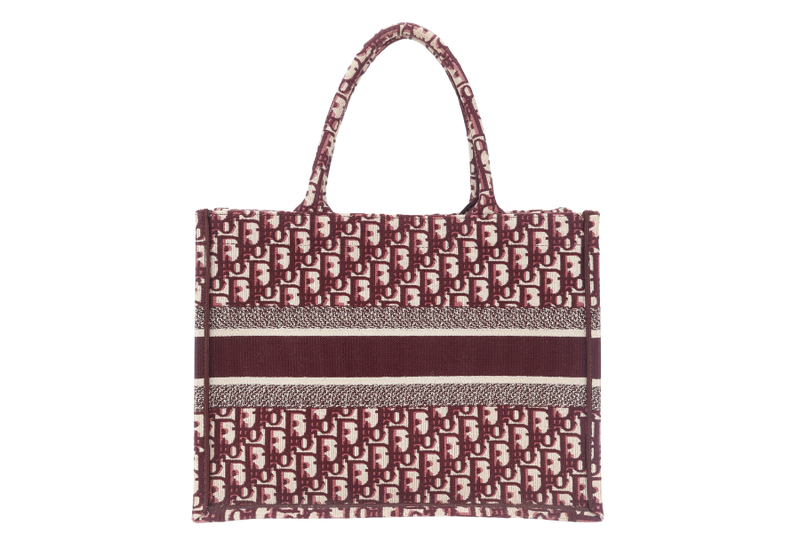 CHRISTIAN DIOR BOOK TOTE BURGUNDY OBLIQUE MEDIUM CANVAS NO DUST COVER