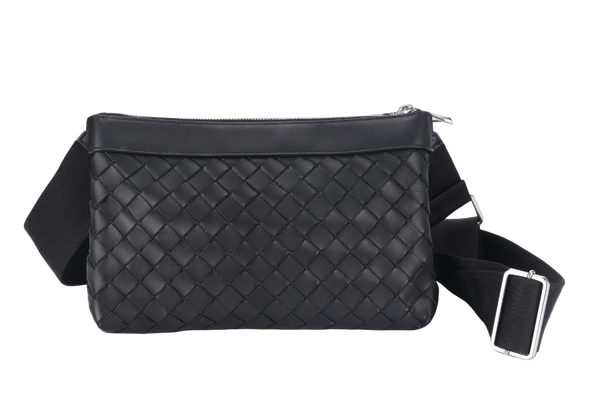 BOTTEGA VENETA INTRECCIATO DUO SHOULDER BAG (P02577397S) BLACK CALF LEATHER SILVER HARDWARE WITH DUST COVER