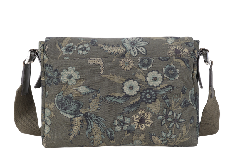 GUCCI FLORAL PRINT GREEN CANVAS MESSENGER BAG SILVER HARDWARE NO DUST COVER