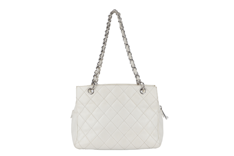 CHANEL PST WHITE (1044xxxx) CAVIAR LEATHER SILVER HARDWARE WITH DUST COVER