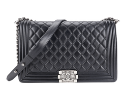 CHANEL LEBOY NEW MEDIUM BLACK LAMBSKIN LEATHER SILVER HARDWARE (2310xxxx) WITH DUST COVER AND BOX