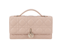 CHRISTIAN DIOR CHAIN TOP HANDLE LADY DIOR WOC MINI CARAMEL BEIGE LAMBSKIN GOLD HARDWARE WITH STRAPS, CARD, DUST COVER AND BOX