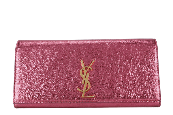 YVES SAINT LAURENT (YSL) METALLIC PINK LEATHER CASSANDRE CLUTCH WITH DUST COVER