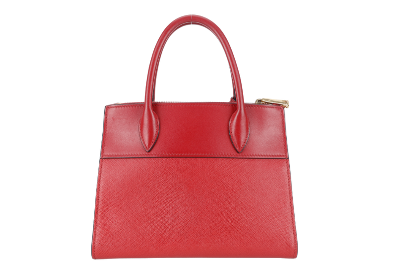 PRADA IBA116 RED ROSSO SAFFIANO x SMOOTH LEATHER BAG WITH STRAPS, CARD AND DUST COVER