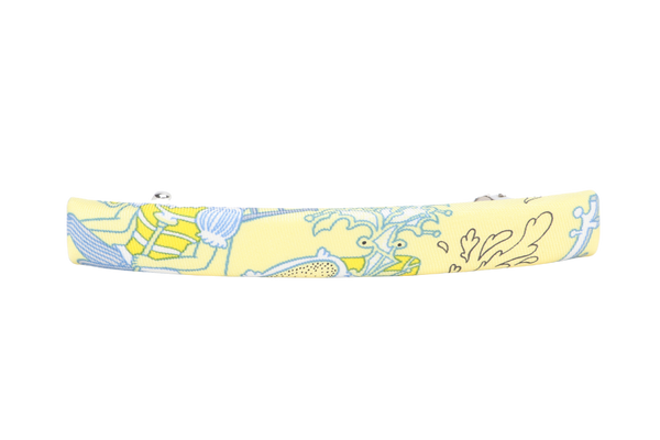 HERMES SILK HAIR CLIP LIGHT BLUE AND YELLOW WITH BOX