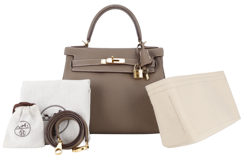 HERMES KELLY 28 RETOURNE ETOUPE TOGO GOLD HARDWARE STAMP X (2016) WITH DUST COVER, KEYS, LOCK STRAPS AND ORGANISER