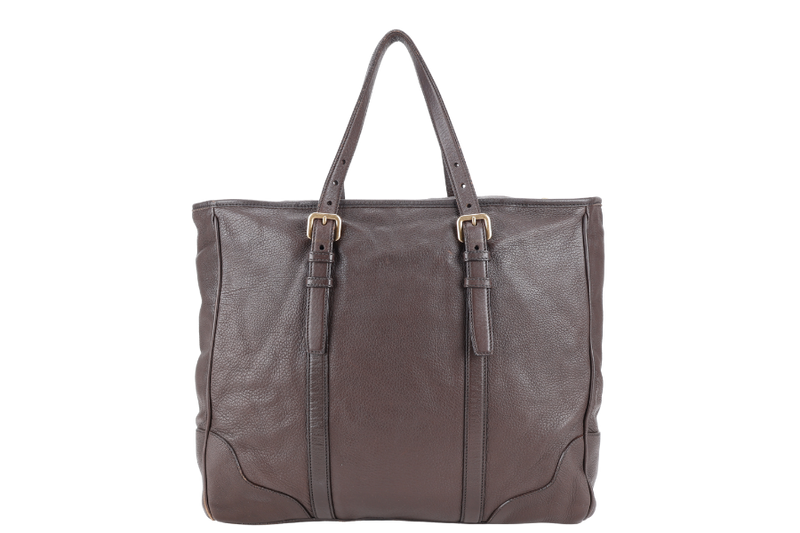 PRADA DARK BROWN DEERSKIN VERTICAL SHOULDER TOTE GOLD HARDWARE NO DUST COVER