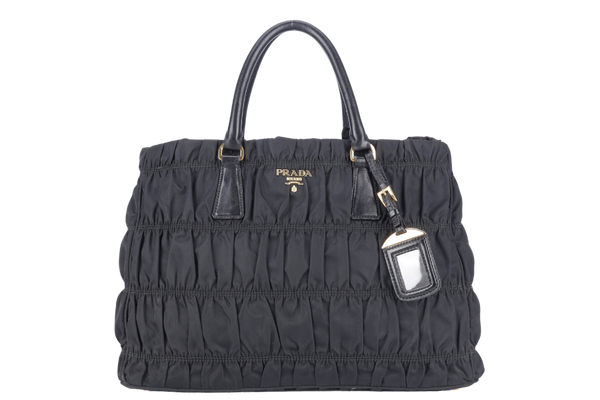 PRADA BLACK GAUFRE NYLON HANDBAG WITH DUST COVER AND STRAPS