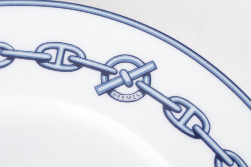 HERMES CHAINE D'ANCRE PORCELAIN ROUND PLATE WITH BOX