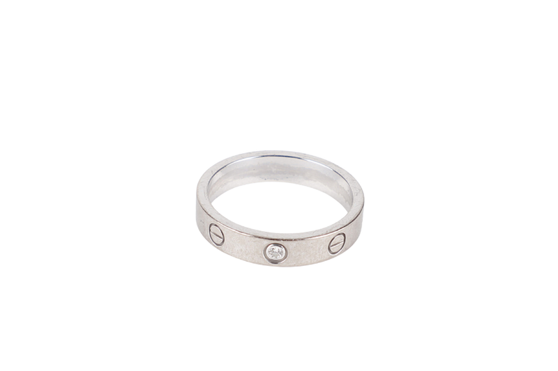 CARTIER LOVE RING WITH SINGLE DIAMOND 18K WG SIZE 55 GOJ918 5.4G WITH BOX