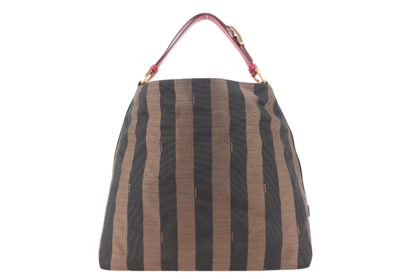 FENDI PEQUIN HOBO BAG (8BR653) BROWN CANVAS GOLD HARDWARE NO DUST COVER