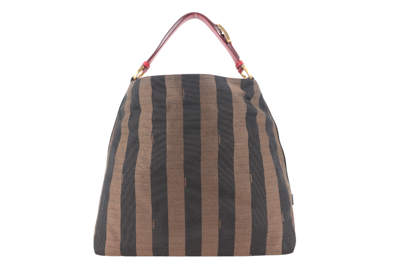 FENDI PEQUIN HOBO BAG (8BR653) BROWN CANVAS GOLD HARDWARE NO DUST COVER