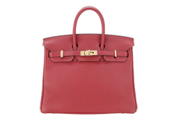 HERMES BIRKIN 25 ROUGE GRENAT TOGO GOLD HARDWARE STAMP C (YEAR 2018) WITH KEYS&LOCK, RAINCOAT, CARE CARD, DUST COVER AND BOX