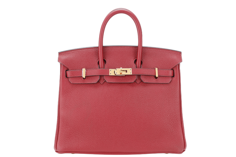HERMES BIRKIN 25 ROUGE GRENAT TOGO GOLD HARDWARE STAMP C (YEAR 2018) WITH KEYS&LOCK, RAINCOAT, CARE CARD, DUST COVER AND BOX