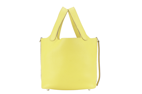 HERMES PICOTIN 18 LIME CLEMENCE LEATHER SILVER HARDWARE STAMP Y (YEAR 2020) WITH LOCK, KEY AND DUST COVER