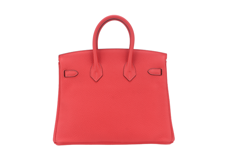 HERMES BIRKIN 25 ROUGE PIVOINE TOGO GOLD HARDWARE STAMP C (YEAR 2018) WITH KEYS, LOCK, RAINCOAT AND DUST COVER