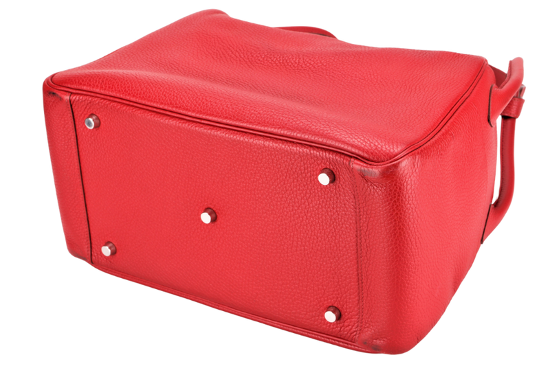 HERMES LINDY 34 (STAMP O) YEAR 2011  ROUGE GARANCE COLOR TOGO LEATHER SILVER HARDWARE WITH DUST COVER