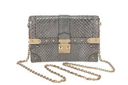 LOUIS VUITTON TRUNK CHAIN WALLET (N99721) PYTHON METALLIC LEATHER GOLD HARDWARE WITH CHAIN, STRAP AND DUST COVER