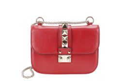 VALENTINO GARAVANI GLAM LOCK ROCKSTUD RED LEATHER GOLD HARDWARE WITH DUST COVER