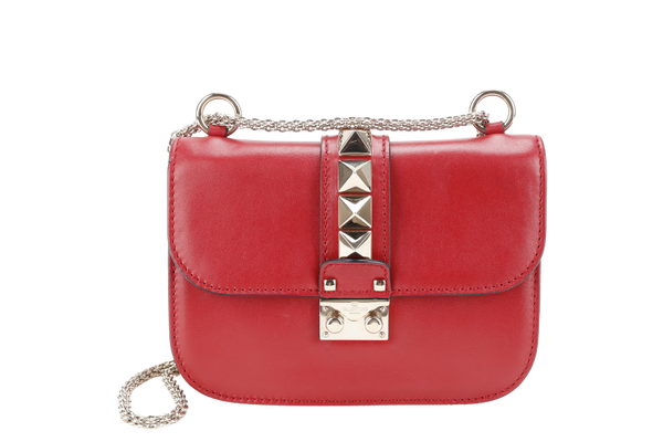 VALENTINO GARAVANI GLAM LOCK ROCKSTUD RED LEATHER GOLD HARDWARE WITH DUST COVER