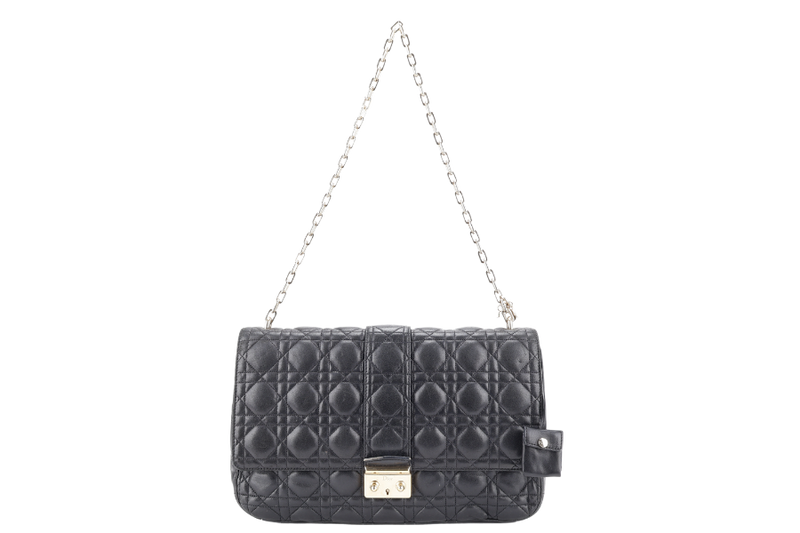 CHRISTIAN DIOR NEW LOCK FLAP BAG BLACK LAMBSKIN LEATHER GOLD HARDWARE WITH KEYS NO DUST COVER