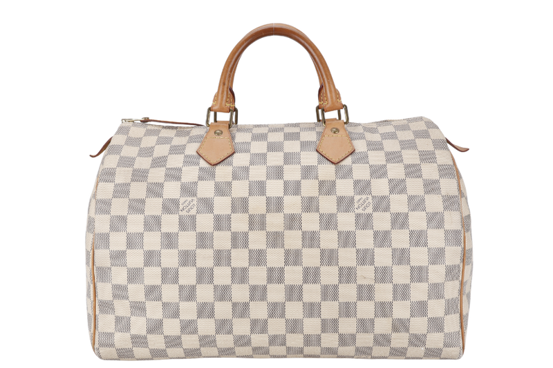 LOUIS VUITTON SPEEDY 35 DAMIER AZUR CANVAS GOLD HARDWARE WITH DUST COVER