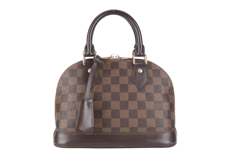 LOUIS VUITTON N40606 ALMA BB BROWN DAMIER EBENE GOLD HARDWARE WITH LONG STRAPS, PADLOCK AND KEYS